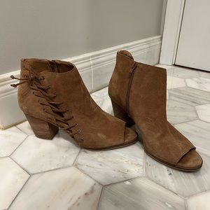 Brown Lucky Brand Suede Open Toe Heel Booties